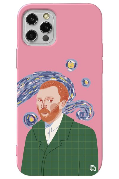 WANNA PROTECT iPhone 13 Pro Pink Color Van Gogh Velvet Patterned Silicone Pho...