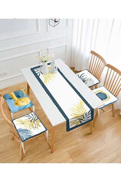 Realhomes Renkli Egzotik Yaprak Tasarımlı 4 Yuvarlak Pofidik Sandalye Minderi...