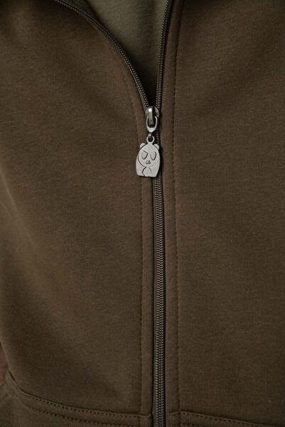 gothamvibes Erkek Oversize Fermuarlı Kapüşonlu Haki Sweatshirt