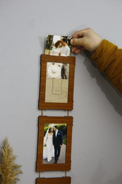 HanemGrup شماعة صور خشبية 3 قطع 10x15 سم عمودية بلون الجوز