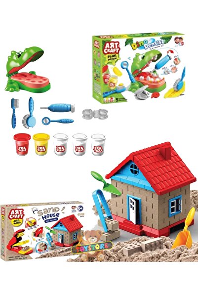 TOYSTORE لعبة رمل منزلية للعب الرمل + مجموعة صلصال لعبة دينو للأسنان