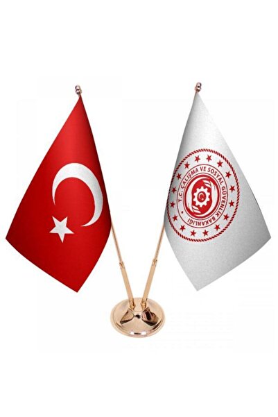 Saturn Masa Üstü Adalet Bakanlığı Bayrağı Türk Bayrağı Ikili Pirinç Direk Mas...
