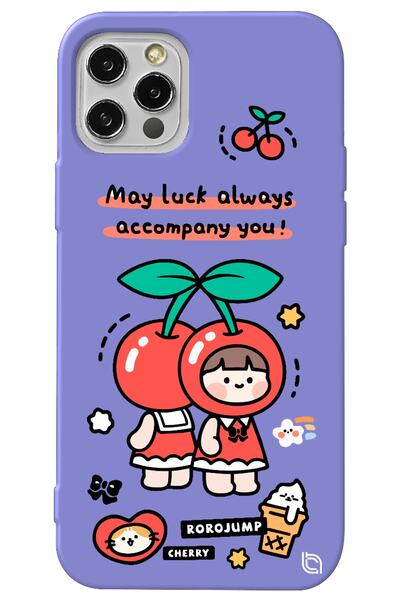 WANNA PROTECT iPhone 13 Pro Lilac Colored Cherry Velvet Patterned Silicone Ph...