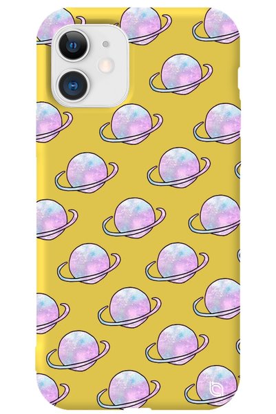 WANNA PROTECT iPhone 12 Yellow Colored Saturn Velvet Patterned Silicone Phone...