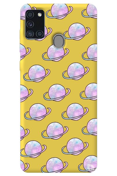 WANNA PROTECT Samsung A21S Yellow Colored Saturn Velvet Patterned Silicone Ph...