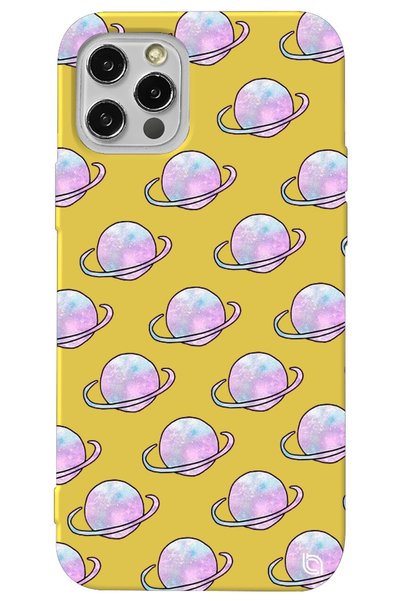 WANNA PROTECT iPhone 13 Pro Yellow Colored Saturn Velvet Patterned Silicone P...