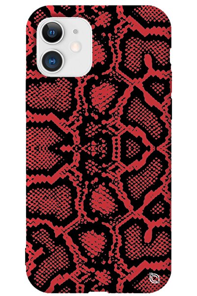 WANNA PROTECT Iphone 11 Kırmızı Renkli Yılan Derisi Içi Kadife Desenli Siliko...