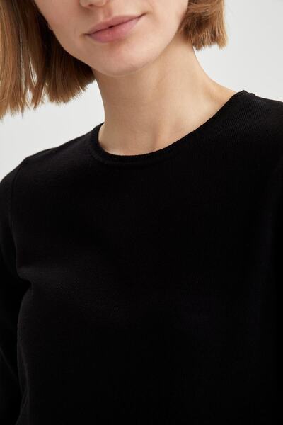 Defacto Kids Pulover de tricotat din cașmir cu textura extra moale, negru, guler rotund pentru femei, F7091az21wn