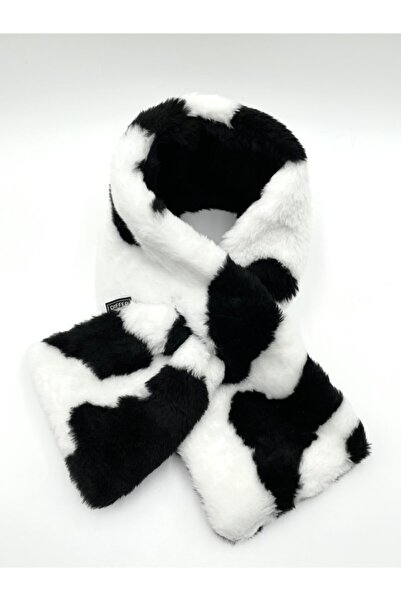 Differ Studio Model de vacă pe două fețe și eșarfă neagră de pluș