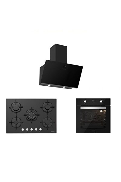 Silverline Siyah Cam Ankastre Set 5 Yıl Garanti (3457 Soho 80+cs5365b01+bo650...