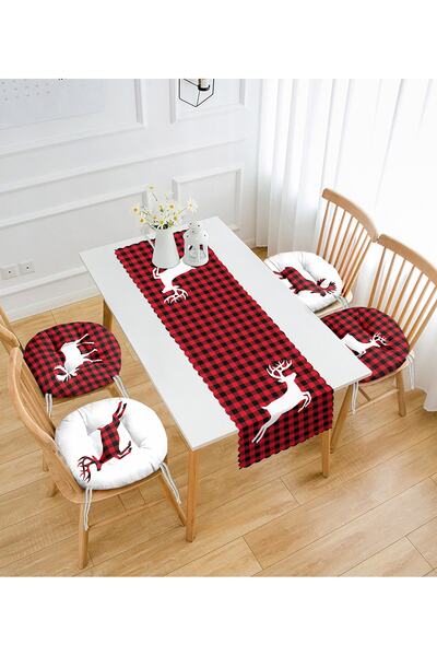 Realhomes Червоні подушки для стільців з дизайном оленя в клітинку, 4 круглі ...