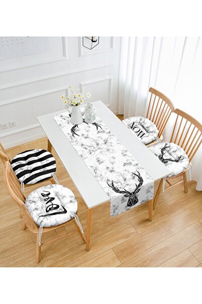 Realhomes أرضية رخامية سوداء مصممة خصيصًا مكونة من 4 وسائد كرسي منتفخة مستدير...