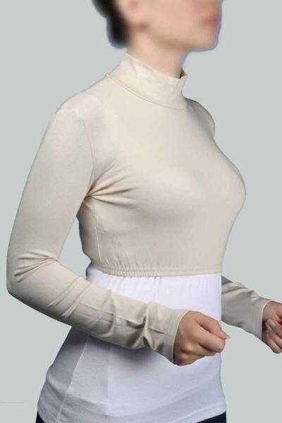 Altobeh Long Sleeve Turtleneck High Collar Lycra Combed Cotton Women's Half Body - Cream