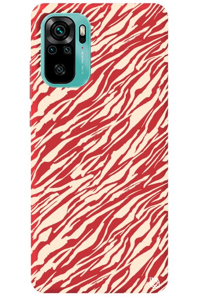 WANNA PROTECT Xiaomi Redmi Note 10S Red Colored Lines Velvet Patterned Silico...