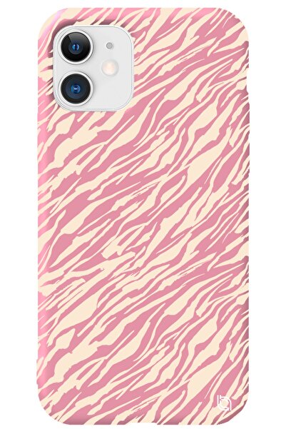 WANNA PROTECT Iphone 12 Pembe Renkli Çizgiler Içi Kadife Desenli Silikon Tele...