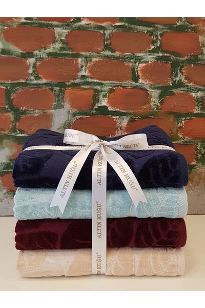 Özdilek Marven Towel 4 Pieces - Mint Beige Navy Blue Claret Red