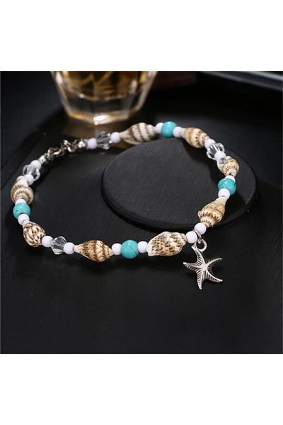 İPAR AKSESUAR Women's Turquoise White Sea Shell Design Hal Hal