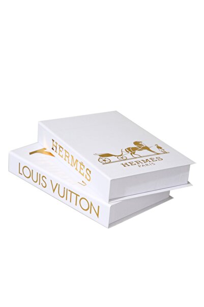 irayhomedecor 2'li Lv & Hermes Beyaz Gold Dekoratif Kitap Kutu