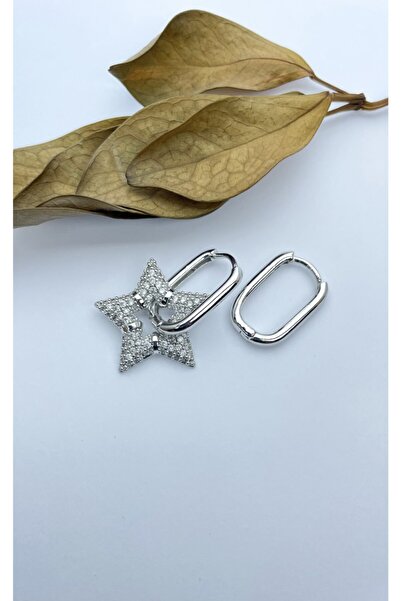 Alix Accessories Yıldız Küpe - Zirkon Taşlı Silver Renk