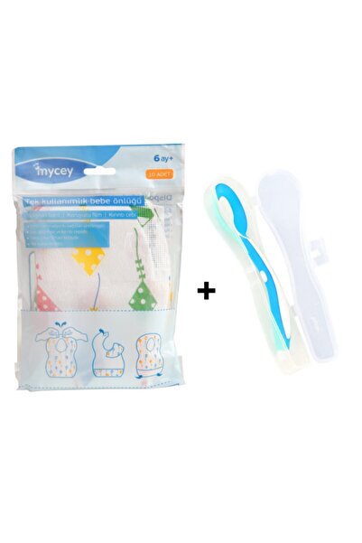 mycey 2-Piece Feeding Set - Silicone Spoon and Disposable Bib 10-Piece