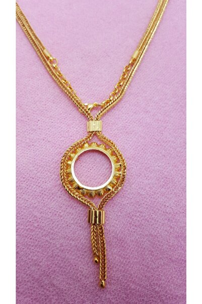 DEFİNE GÜMÜŞ HEDİYELİK Altın Kaplama Çeyrek Çerçeveli Kolye