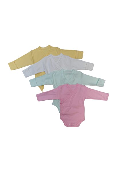 bebedino بدلة أطفال ذات أكمام طويلة مزدوجة الصدر ذات قفاز ذاتي التثبيت بلون موحد (عبوة من 4 قطع)