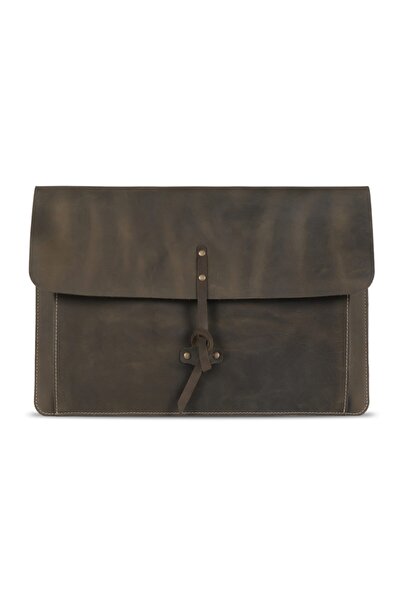 LONDO Калъф от естествена кожа с възел, съвместим с MacBook Pro и Air 15/16 инча - Oliv