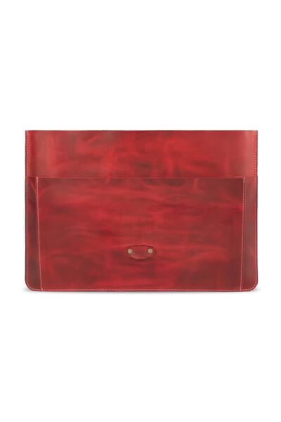 LONDO Калъф от естествена кожа с възел, съвместим с MacBook Pro и Air 15/16 инча - червен