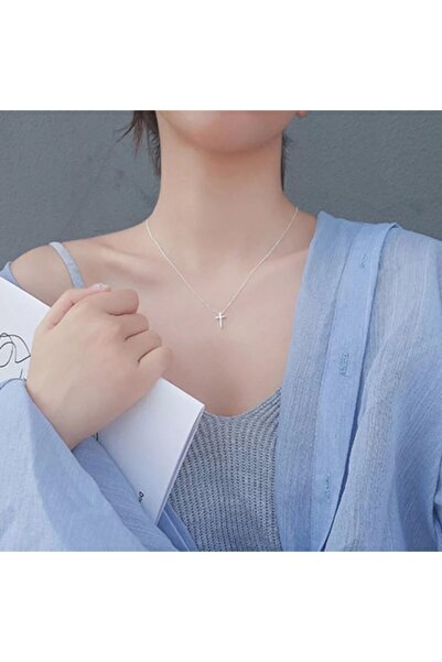 TakıConcept Gümüş Renk Zincir Haç Zincir Kolye