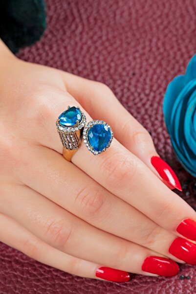 Doğan Silver Kadın Damla Model Akuamarin Taşlı Otantik Gümüş Yüzük Dgn20990