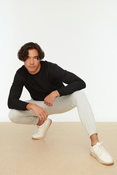 Trendyol Collection Gray Ribbed Regular Cut Sweatpants - Elastic Leg TMNAW21EA0294