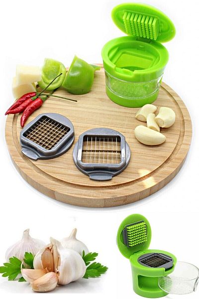 Kitchen Store Garlic Masher 2 Heads with Chamber Press Garlic Grater Vegetable Chopper Grater Set Ginger Grinder