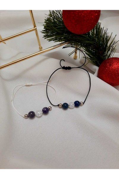 Lavinia Atelier Çift Sevgili Eş Kombin Kadın Erkek Doğal Taş Ipli Bileklik Am...