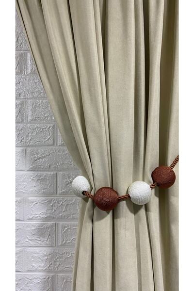 Helezoni Background Curtain 5 Ball Armrests Tile Cream 1 Piece