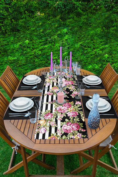 Realhomes Motiv floral cu dungi alb-negru 1 aler și 4 paturi de loc colorate negru