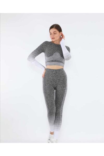 MAGZA Gray White Recovery Push Up Long Leggings Set