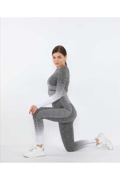 MAGZA Gray White Recovery Push Up Long Leggings Set