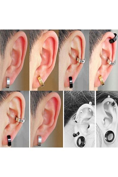 The Collection 4 Pieces Unisex Stainless Titanium Non-Hole Earrings Compressed Pinch Steel Earrings