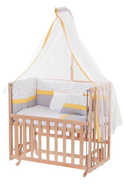 Babycom Anne Yanı Naturel Boyasız 50*90 Sallanır Ahşap Beşik Sarı Biyeli Uyku...