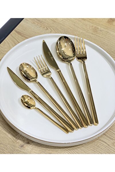 Onedekor 42 Parça 6 Kişilik Çatal Kaşık Bıçak Çkb Seti Titanyum Gold Allegra