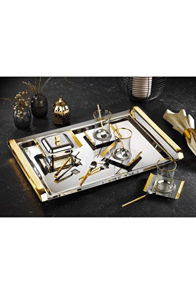 Tiamo X-large Gold Paslanmaz Çelik Çay Seti Bardaklı