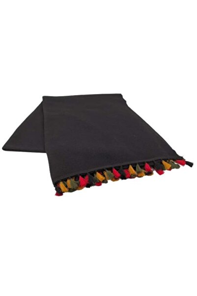 ecottonworks Siyah Polar Şal Kenarı Püsküllü Hediyelik Günlük Kullanım Için