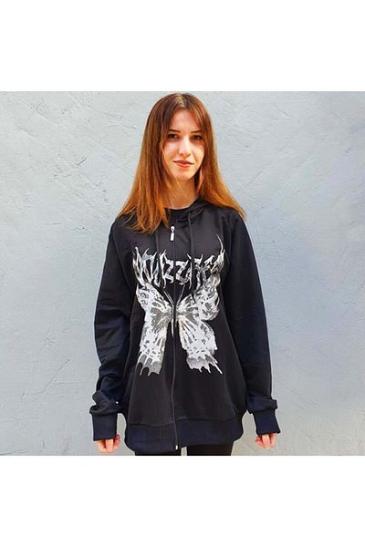 Köstebek Суитшърт с качулка и цип Harajuku Butterfly Black (унисекс)