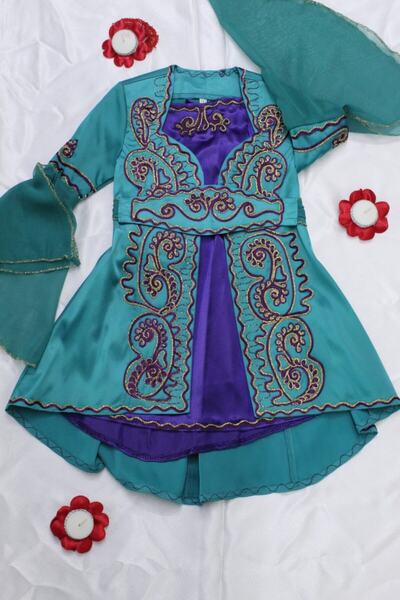 raha bindallı Petrol Yeşili Çocuk Kaftan Bindallı Kına Elbisesi