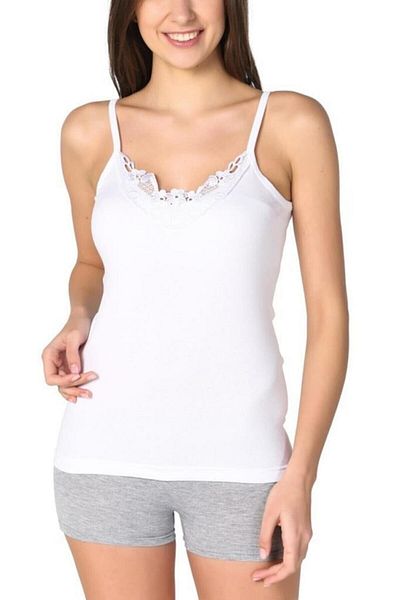 Seher Tricou alb pentru femei cu curea din frânghie festonată din 2 piese Mrt0013b2