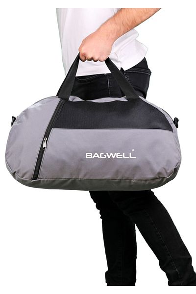 BAGWELL Γκρι μεγάλη τσάντα γυμναστικής, ταξιδιού και καθημερινής χρήσης