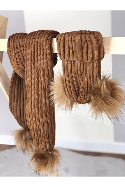 ELA MAMA Çift Ponpon Çocuk Triko Atkı Bere Seti