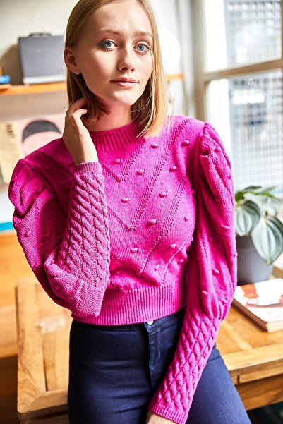 Olalook Γυναικείο σκούρο φούξια μικροσκοπικό μανίκι με λεπτομέρεια πλεκτό πάνω από τη μέση KZK-19000253