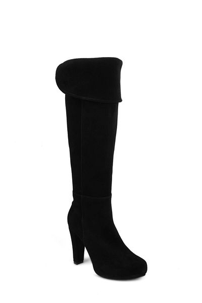 KARVENSHOES Pânză de căprioară autentică neagră cu platformă lungă Bihter - Femei 702