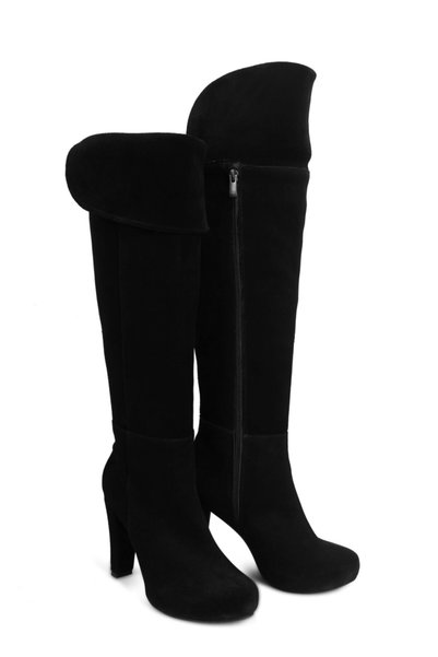 KARVENSHOES Women's Genuine Black Suede Hidden Platform Long Boots 702